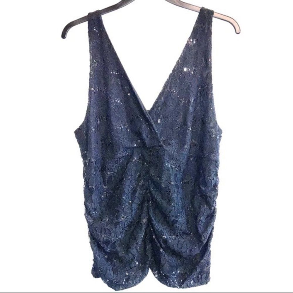 Vintage Torrid black lace and sequin ruched sleeveless tunic tank